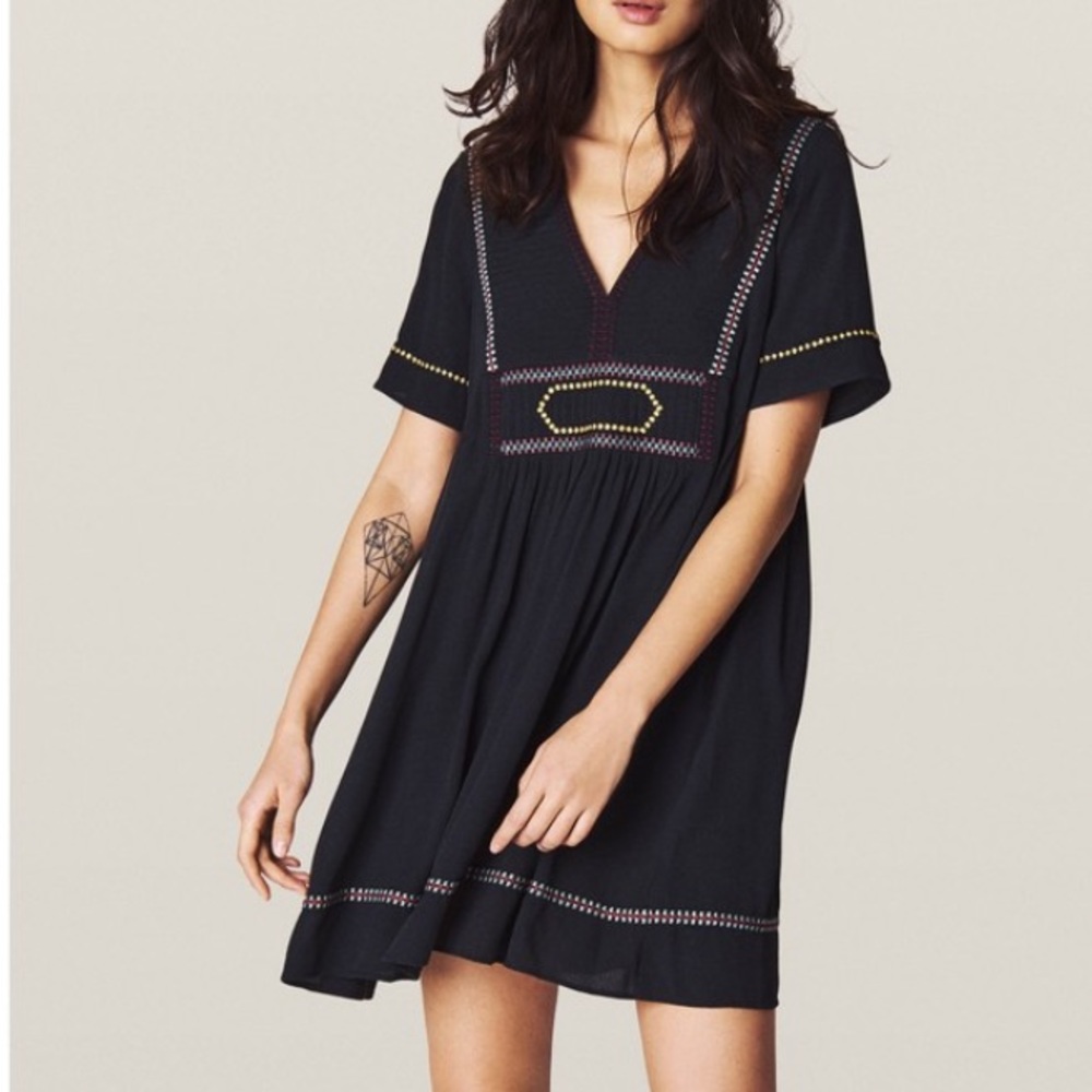 ba&sh Black Mini Dress with Embroidered Details